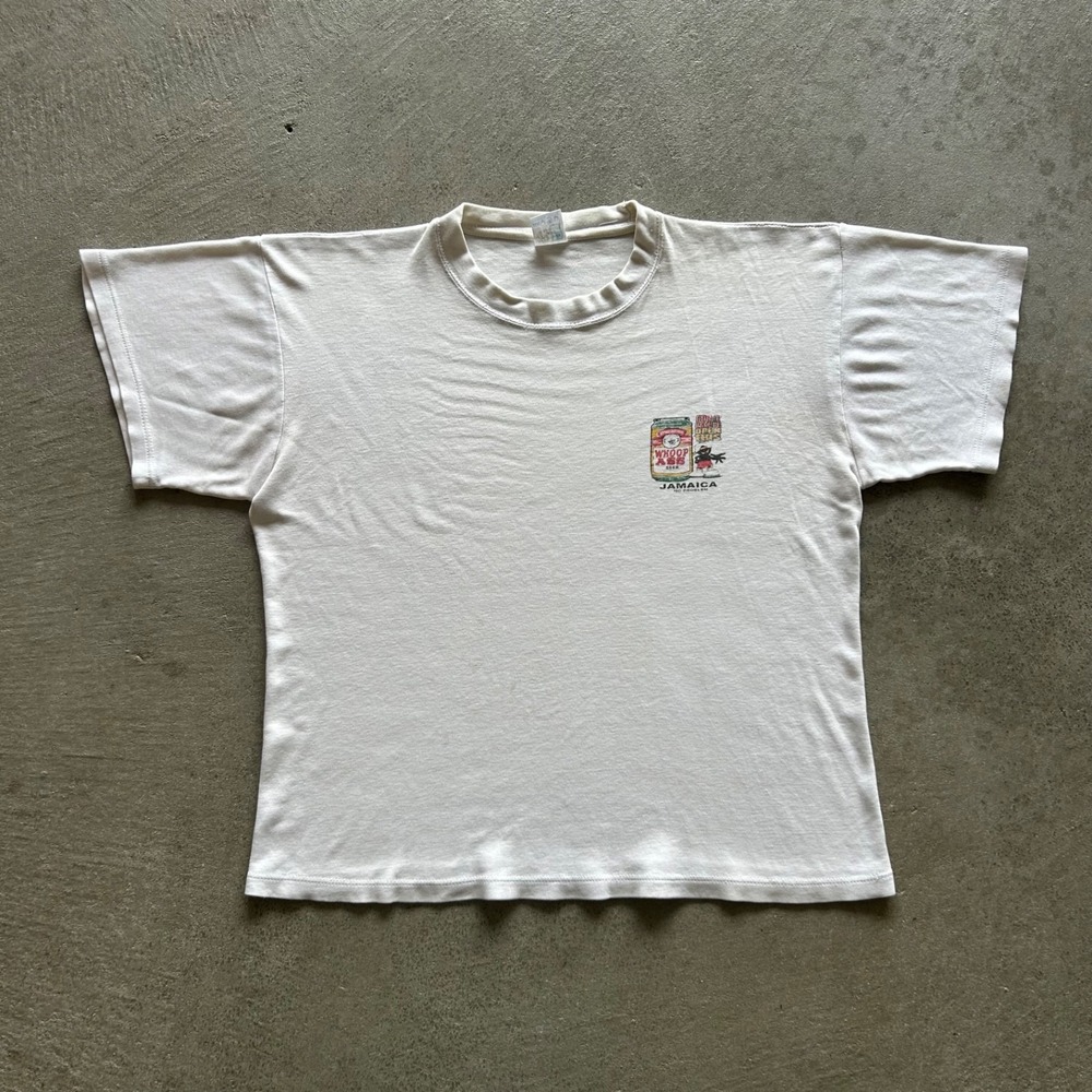 Vintage 90s Whoop Ass Beer Shirt Size Medium White Jamaica No Problem